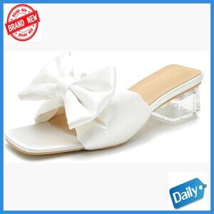 Women's Chunky Heel Satin Mules Wedding Shoes Comfortable Wide Fit
